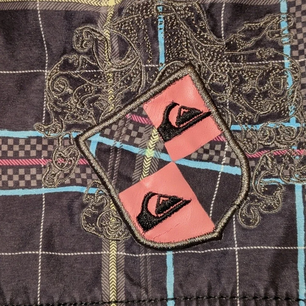 Quiksilver Mens Plaid Board Shorts Black Blue Pink Cargo Pocket Size 36
